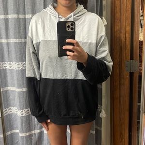 White grey and black color block sweatshirt